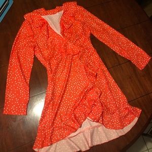 Red and White 3/4 Sleeve Wrap Dress